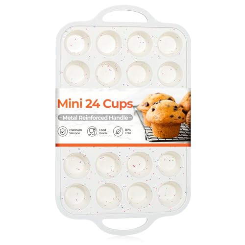 Silicone Mini Muffin Pan with Metal Reinforced Frame (Creamy Confetti / 24-Cup Mini)