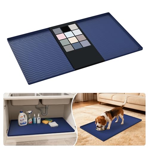 Waterproof Silicone Under Sink Mat 37'' x 22'' Shelf Liner for Kitchen and Bathroom (Navy / 22"W x 37"L)