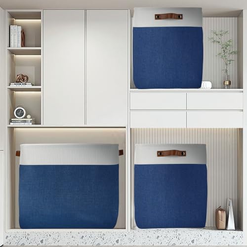 51L Large Baskets for Storage (White&Blue / XXL-17"x12"x15")