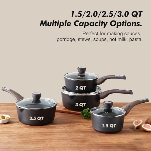 1.5 & 2.5 Quart Sauce Pan Sets with Lid (Classic Black / 1.5 + 2.5 Quarts)