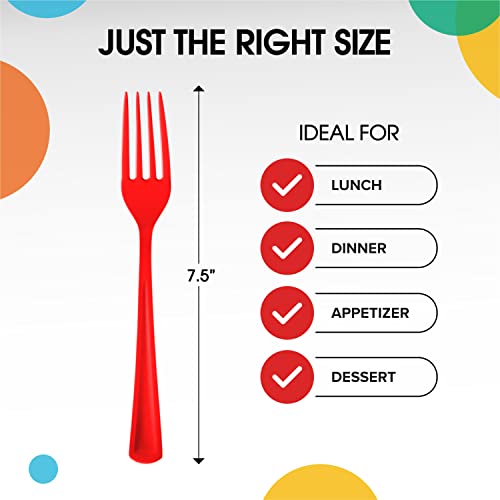 Red Plastic Forks 200 Pieces Red Forks Disposable Utensils Heavy Duty Plastic Cutlery Set Disposable Cutlery Sets Flatware Sets Silverware Set Party Supplies & Party Tableware (Red / Forks)
