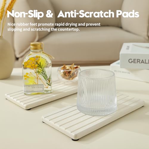 2 Pack Greige Bathroom Sink Vanity Trays (2pcs - 8"x 3.8" - Beige)