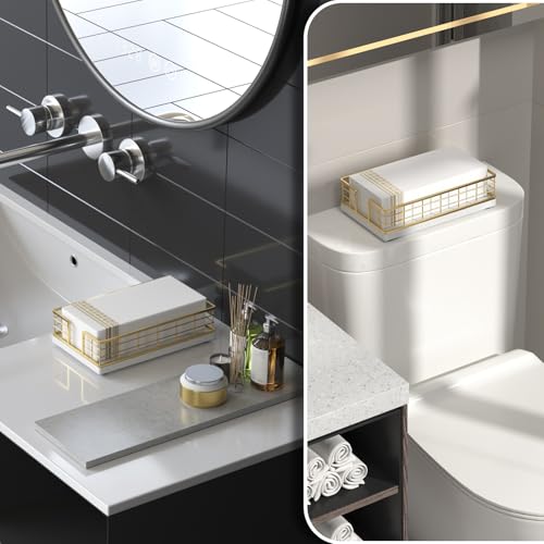Marble Guest Towel Holder Tray for Bathroom (Gold/Marble White / 9.06 x 5.51 x 2.56 inches)