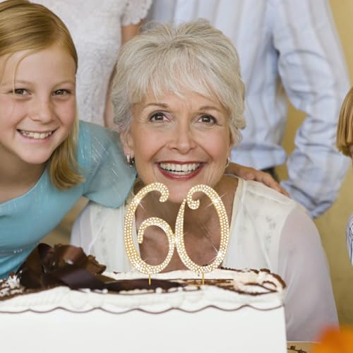 Cake Topper 60th Birthday Decorations Women Gold Rhinestone Cake Toppers (60)