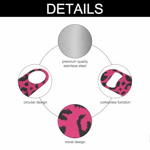 Leopard Print Stainless Steel Bottle Opener Jaguar Animal Fur Fashion Natural Skin Black Pink Wild Spot Flat Beer Bottle Opener Keychain for Home Kitchen Bar Restaurant Party Birthday Gift (Leopard Print)