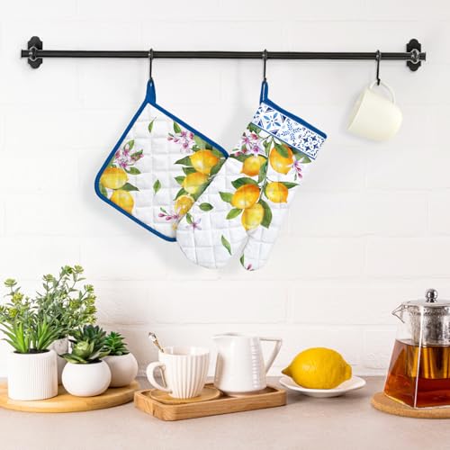 Summer Lemon Oven Mitts and Pot Holders Set (Lemon / Oven Mitt x1 & Pot Holder x1)