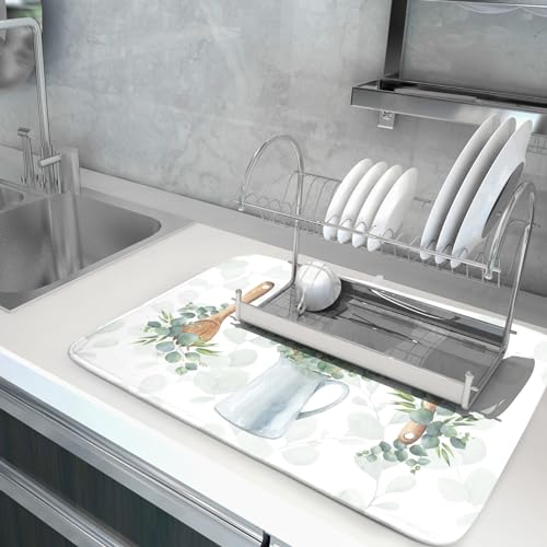 Sage Green Dish Drying Mat for Kitchen Counter (cooking supplies / 18" x 24")