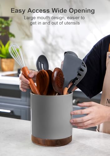Ceramic Rotating Kitchen Utensil Holder for Countertop (Gray)