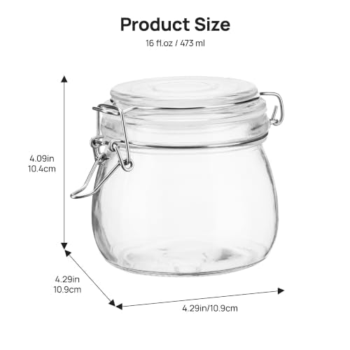 16oz Glass Food Storage Jars with Airtight Clamp Lids