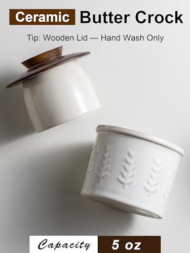 Ceramic Butter Dish With Lid (Cream White / Leaf-3.94"dia)