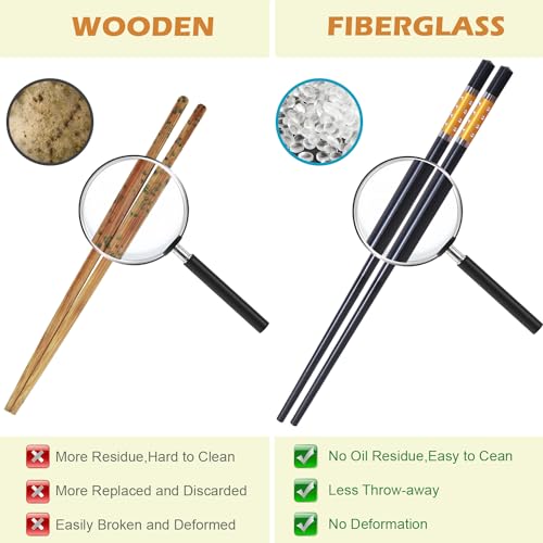 5 Pairs Premium Chopsticks Reusable Dishwasher Safe 9.5 Inch Fiberglass Chop Sticks Gift Set Non Slip Multi Color (Classic)