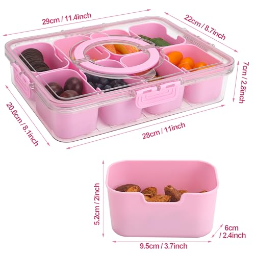 Snackle Box Snack Container Tray with Lid (8 Compartments / Pink)