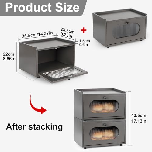 Bread Box for Kitchen Countertop Storage Wooden Breadbox Holder Container Morden Rustic Fresh Bread Keeper Farmhouse Stackable Organizer Bin for Homemade Food Shelf Acrylic Window