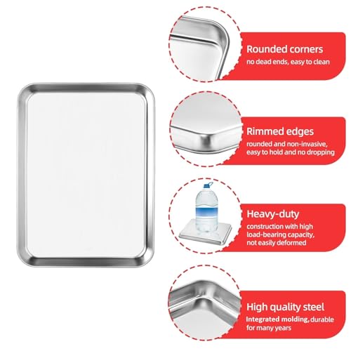 Baking Sheet Stainless Steel Cookie Sheet Baking Pan Tray for Toaster Oven Size 9 x 7 x 1 Inch