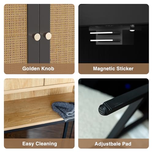 Rattan Toilet Storage Cabinet (Rattan Door-black)