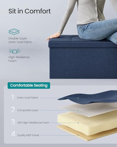 43.3 Inches Folding Storage Ottoman Bench (Midnight Blue / 15"D x 43"W x 15"H (without Flipping Lid))