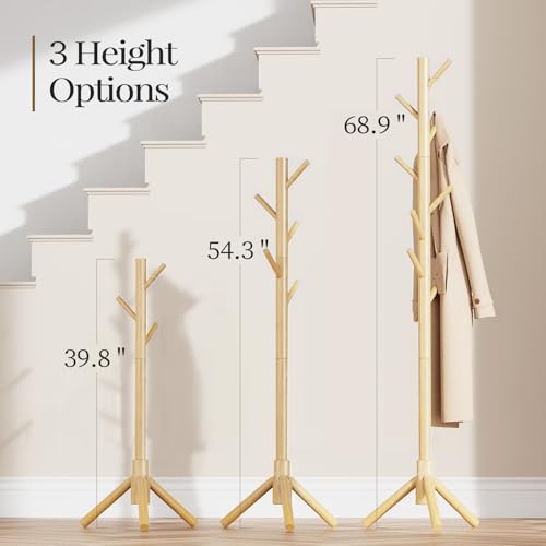 Solid Wooden Coat Rack Freestanding with 8 Hooks (Wood)