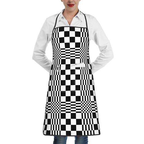 Black and White Checkered Optical Illusion Apron