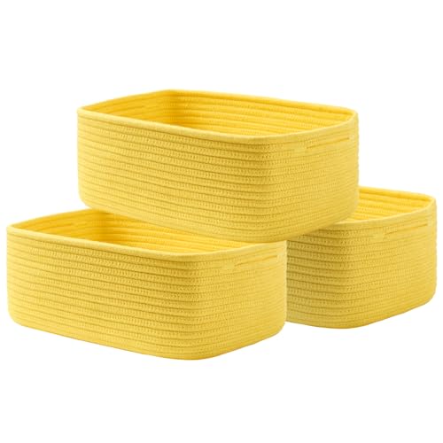 Small Woven Storage Basket for Organizing (Yellow / 13.5"L x 9.5"W x 5"H)