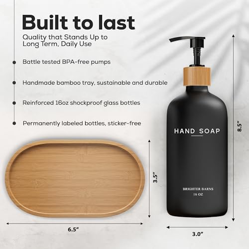 Black Glass Hand and Dish Soap Dispenser Set by Brighter Barns (Black Hd)