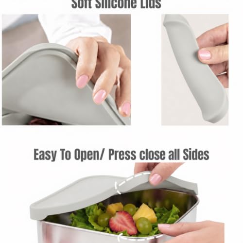 Flexibento 40 OZ Leak Proof Stainless Steel Lunch Box (Grey set of 3: 1*40OZ + 2 *9 OZ)