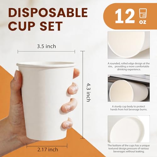 Disposable Paper Coffee Cups 12 oz 300 Count Hot Paper Cups (White - 12 oz)