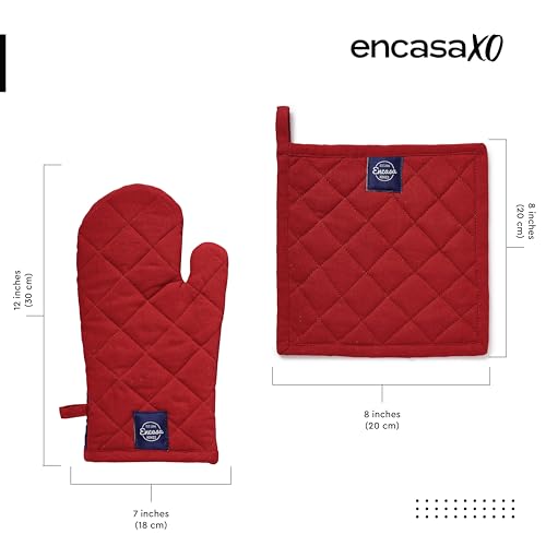 Oven Mitts and Pot Holders Set (Oven Glove + Pot Holder / Red)