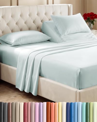 Flex Top Split Head King 4 Piece Sheet Set (23 - Ice Blue / Split Head/Flex Top)