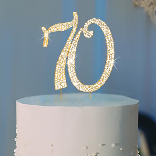 Cake Topper 70th Birthday Decorations Gold Rhinestone Cake Toppers (70)