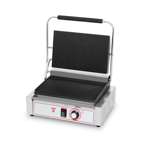 Commercial Panini Grill Flat Press Sandwich Maker Industrial Panini Machine Single Grill Big (Standard Grooved Top And Bottom)