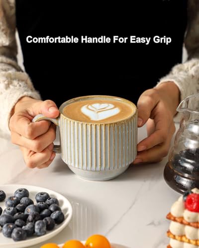 Coffee Mug Ceramic Set of 4 with Stand (Lavender Gray / 15 Ounces)