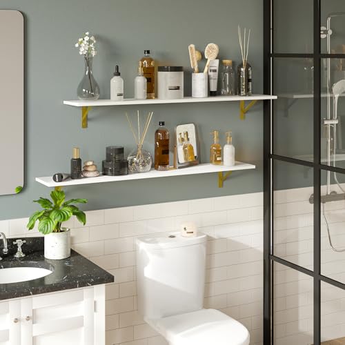 Long Wall Shelves (White and Gold / 47.3 Inch)