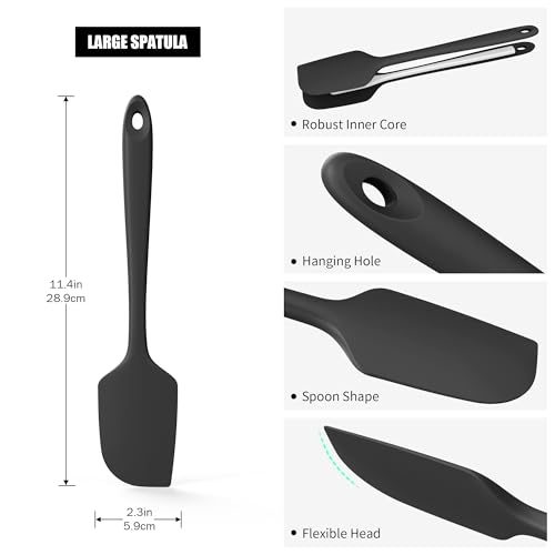 600°F Heat Resistant Silicone Large Spatula (11.4in (Flat Spatula) / Black)