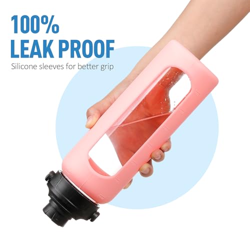 24oz Glass Water Bottle with Straw and 2 Lids (Pink / 24 Ounces)