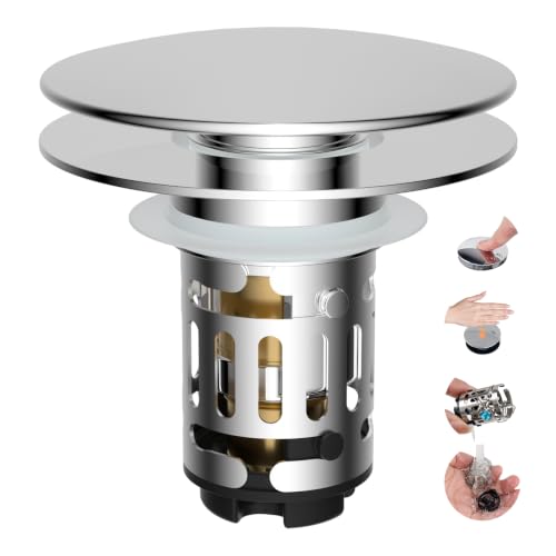 Upgraded 3 in 1 Bathroom Sink Drain Strainer (Chrome)
