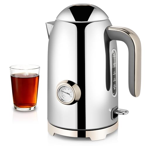 57oz Electric Kettle with Thermometer (Glossy Silver)