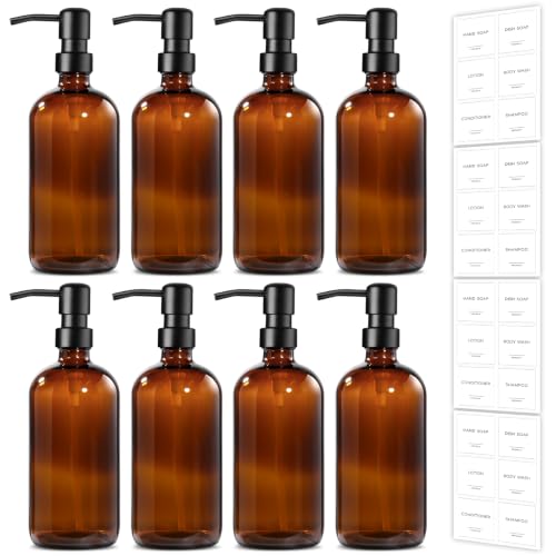 Amber Glass Soap Dispenser (Amber Bottle + Black Pump / 8 Pack)
