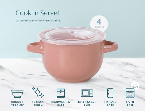 French Onion Soup Crocks with Lids & Handles (Blush)
