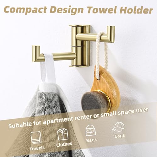 Brushed Gold Swivel Towel Hook with 2 Rotating Arms (1 Pack / Brushed Gold)