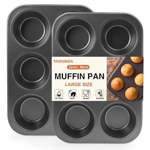 2PCS Jumbo Muffin Pan 6 Cup Cupcake Tin Nonstick Carbon Steel (Gray / Jumbo 6 cup)