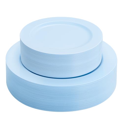 60PCS Light Blue Heavy Duty Plastic Disposable Party Plates Set (60 / Baby Blue)
