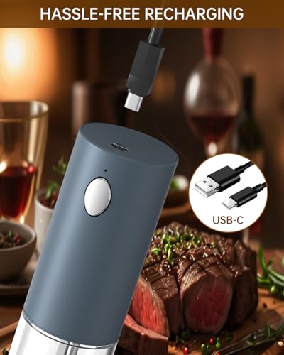 Electric Salt and Pepper Grinder Set Rechargeable Salt and Pepper Mills with Storage Base (Blue)