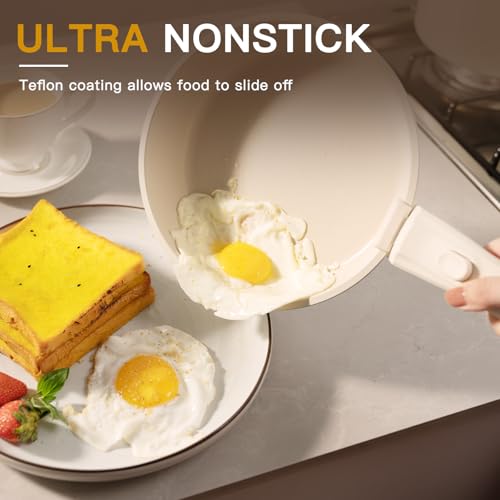 21 Pcs Pots and Pans Set Non Stick (Cream White / 21 Piece)