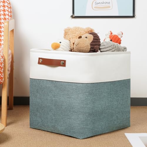 Set Of 4 Cube Storage Bins (White&Dark Green / M-12"x 12"x12")