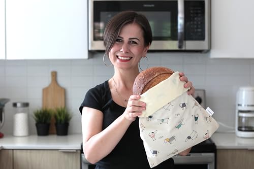 2 XL Beeswax Bread Bags for Homemade Bread (Cream with Dog Print)
