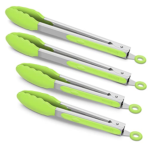 4 Pack Green Silicone Kitchen Tongs Set (Green)
