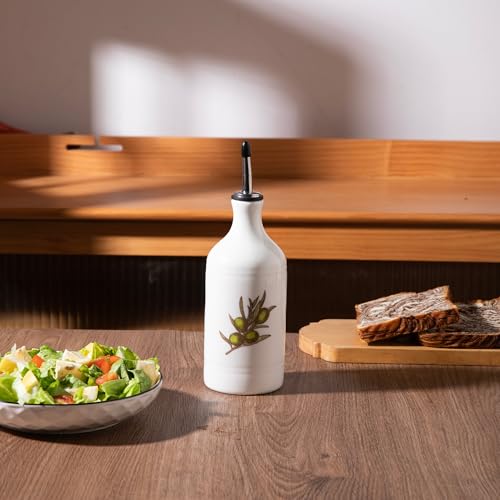 Sweejar Ceramic Olive Oil Dispenser Bottle (15.5 oz, Set of 1 / Olive Leaf White)