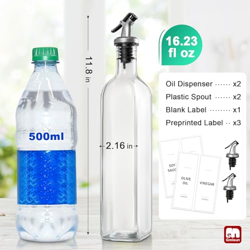 Oil and Vinegar Dispenser Bottles Set (Clear / 17 Ounces-2 Pack)
