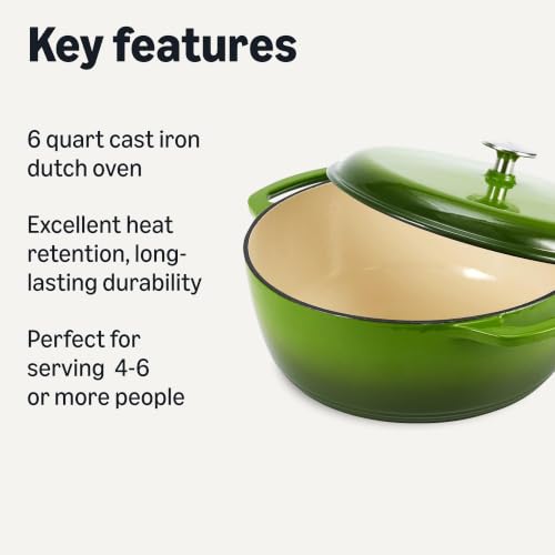 Enameled Cast Iron Dutch Oven Pot with Lid (Green / 6-Quart)