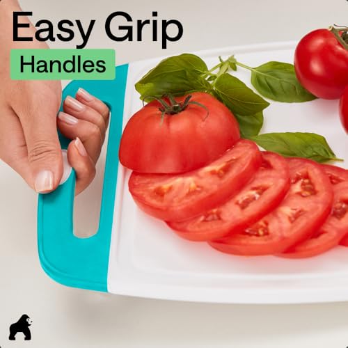 BPA Free Reversible Kitchen Cutting Board (Turquoise/White / Large (Pack of 3))